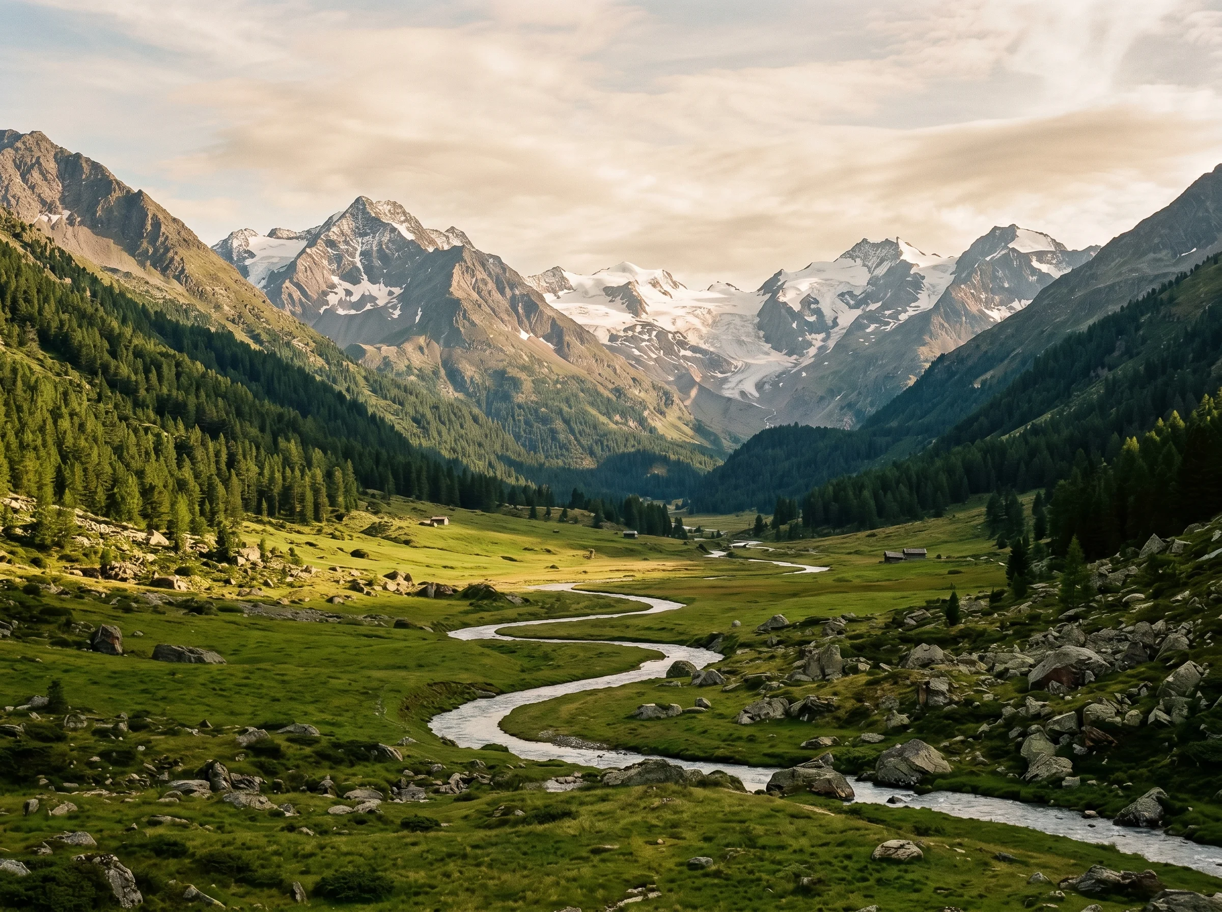 Ötztal valley with glacial river and alpine peaks