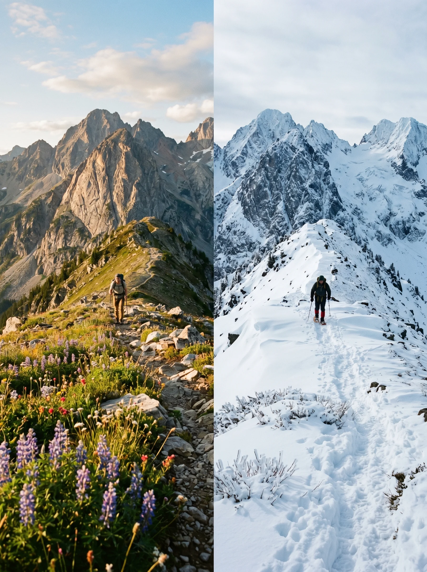Summer hiker on high alpine ridge in Tyrol